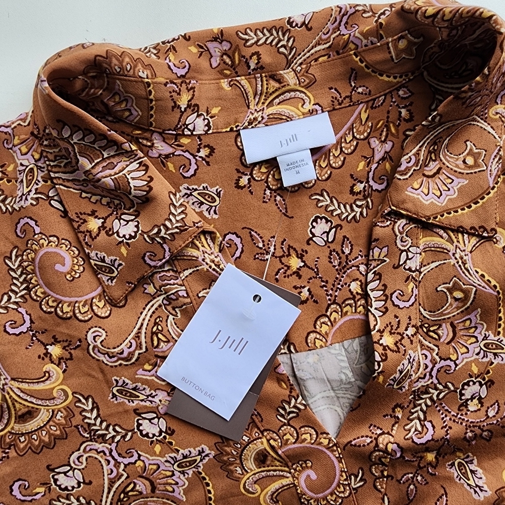 NWT $99 J Jill Paisley Print Blouse V-Neck Long Sleeve Tunic Top Brown Size M - Picture 10 of 14